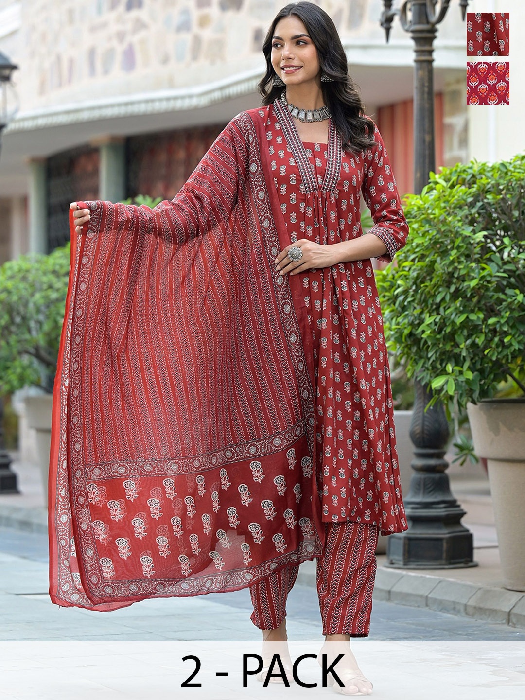 

KALINI Women Ethnic Motifs Printed Regular Kurta with Trousers & With Dupatta, Maroon