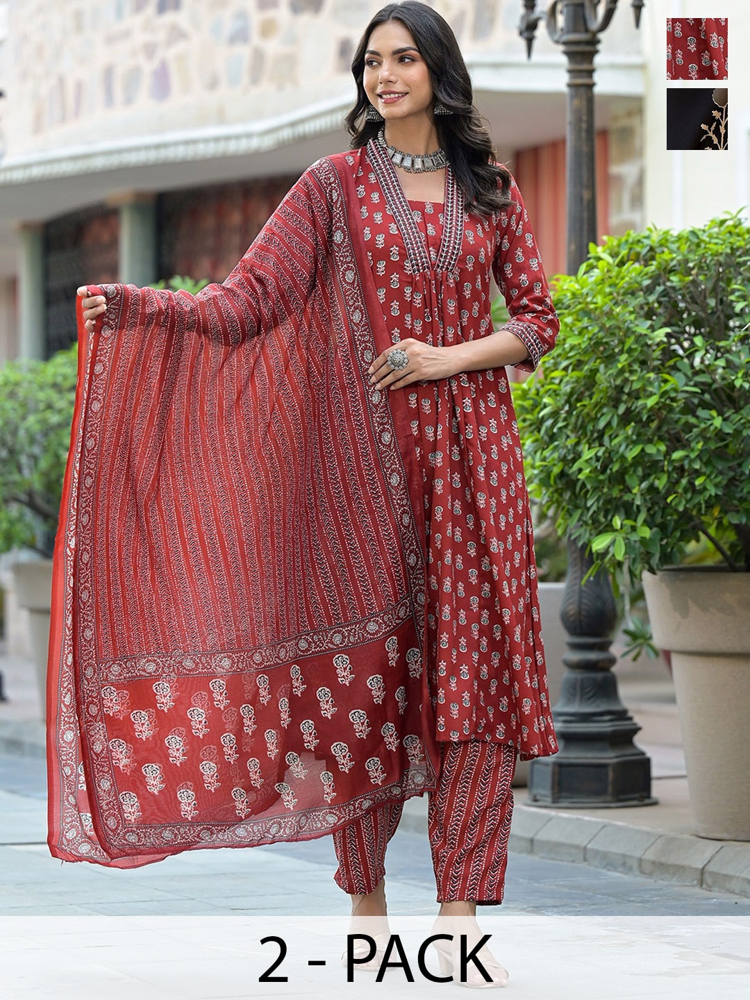 

KALINI Women Ethnic Motifs Printed Regular Kurta with Trousers & With Dupatta, Maroon