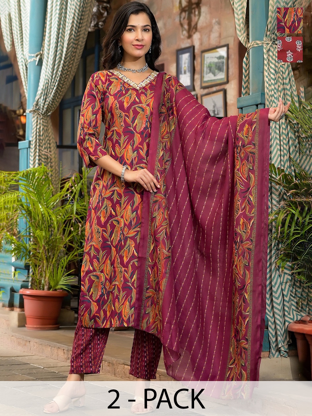 

KALINI Women Ethnic Motifs Printed Regular Kurta with Trousers & With Dupatta, Maroon