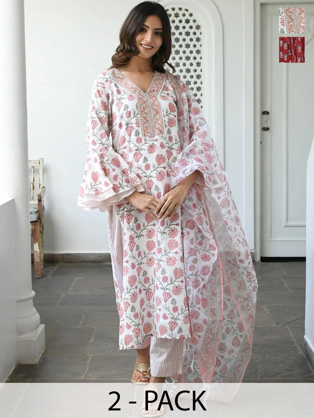 

KALINI Women Ethnic Motifs Printed Regular Kurta with Trousers & With Dupatta, Maroon