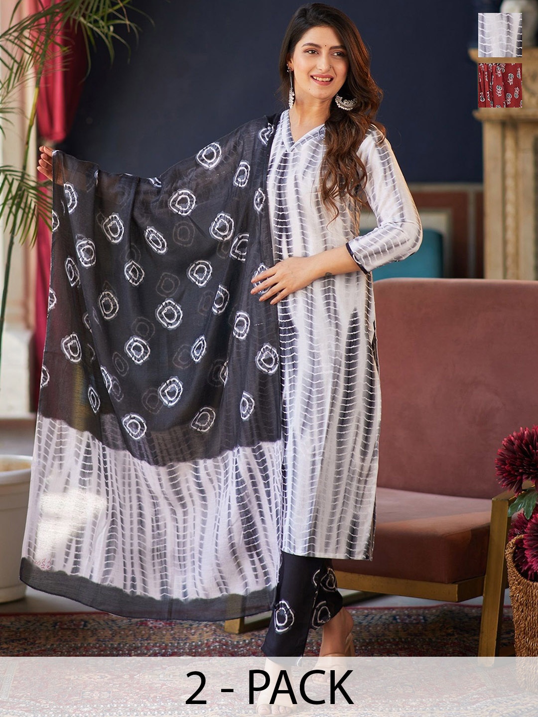 

KALINI Women Ethnic Motifs Printed Regular Kurta with Trousers & With Dupatta, White