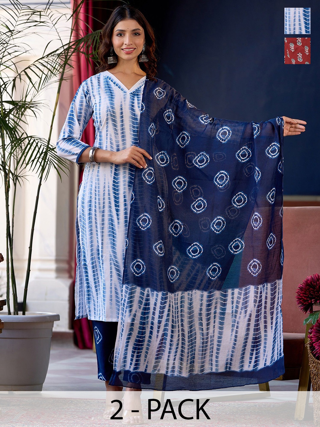 

KALINI Women Ethnic Motifs Printed Regular Kurta with Trousers & With Dupatta, Navy blue