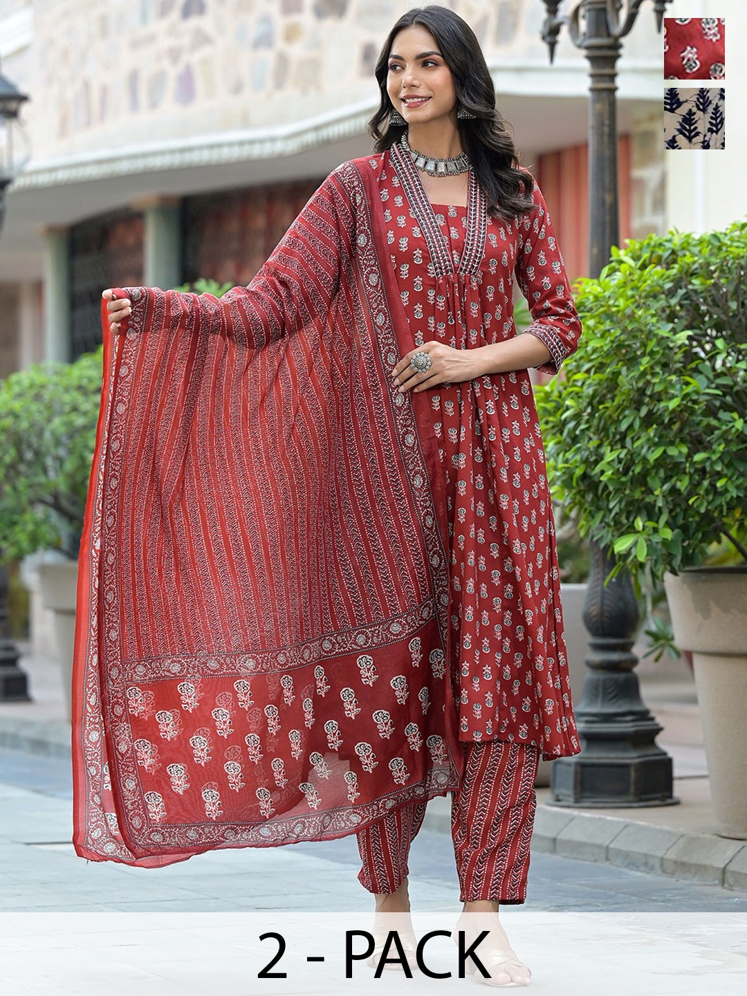 

KALINI Women Ethnic Motifs Printed Regular Kurta with Trousers & With Dupatta, White