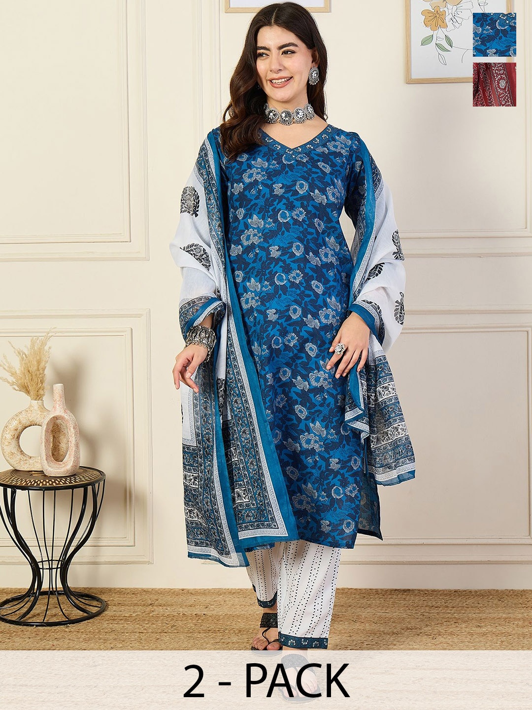 

KALINI Women Ethnic Motifs Printed Regular Kurta with Trousers & With Dupatta, Blue