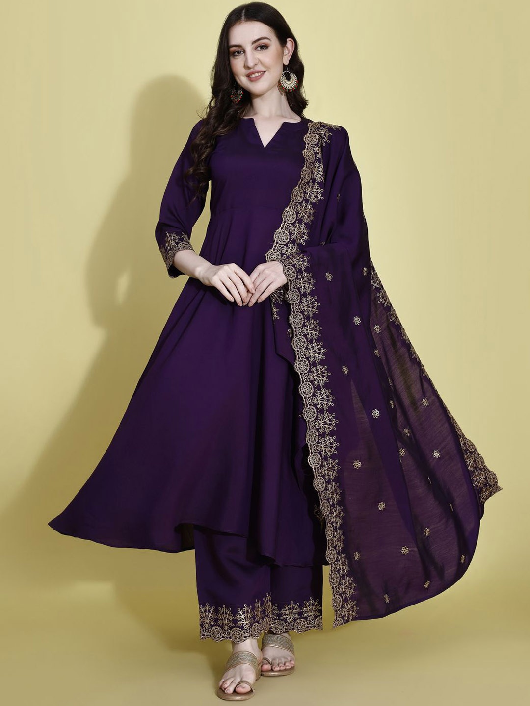 

KALINI Women Empire Thread Work Kurta with Palazzos & With Dupatta, Purple
