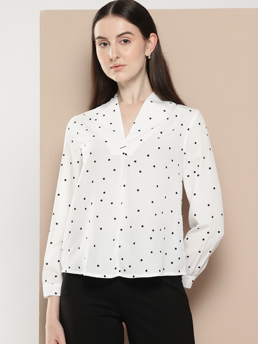 

her by invictus Polka Dot Print Shirt Style Top, White