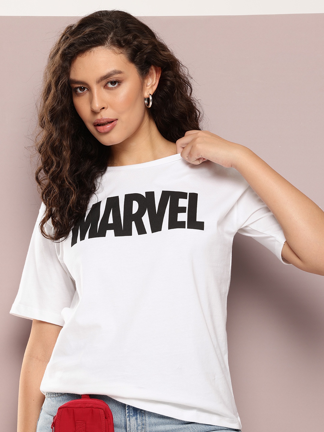 

Kook N Keech Oversized Fit Marvel Typography Printed Pure Cotton T-shirt, White