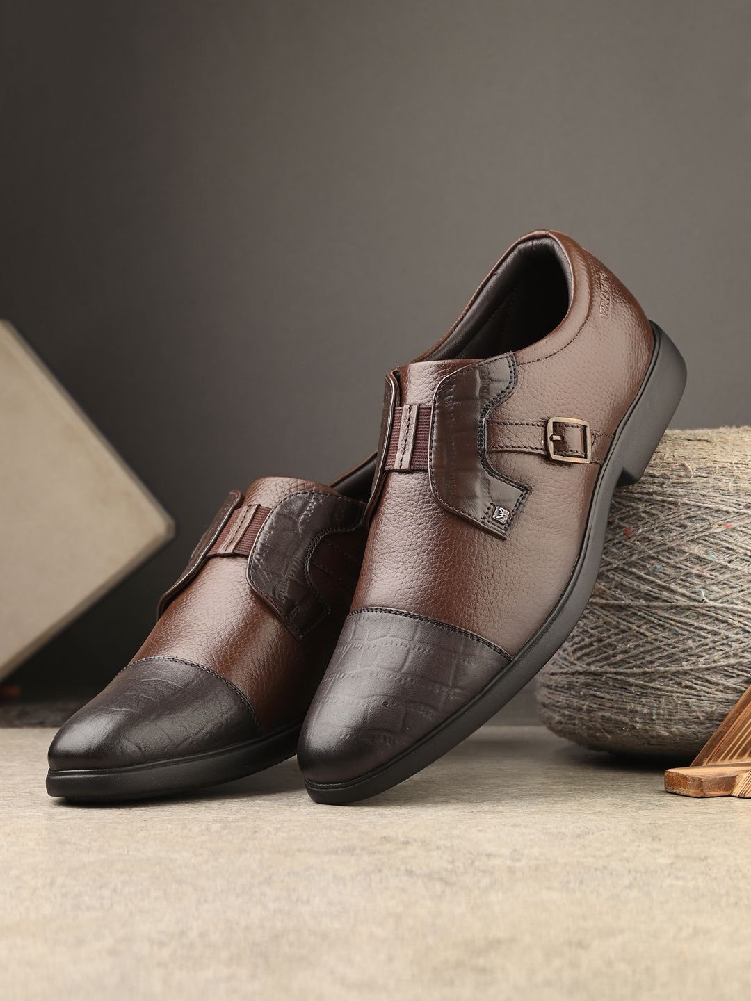 

Valentino Men Round Toe Formal Slip-On Shoes, Brown