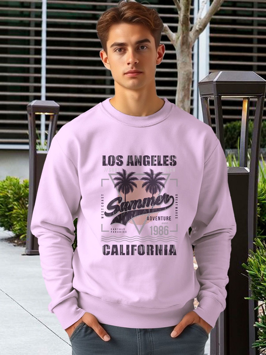 

AUSK Men Printed Round Neck Pullover Sweatshirt, Lavender