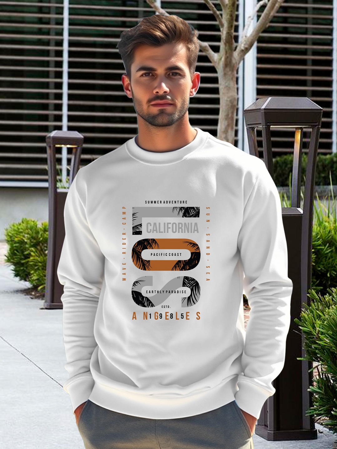 

AUSK Men Printed Round Neck Pullover Sweatshirt, White