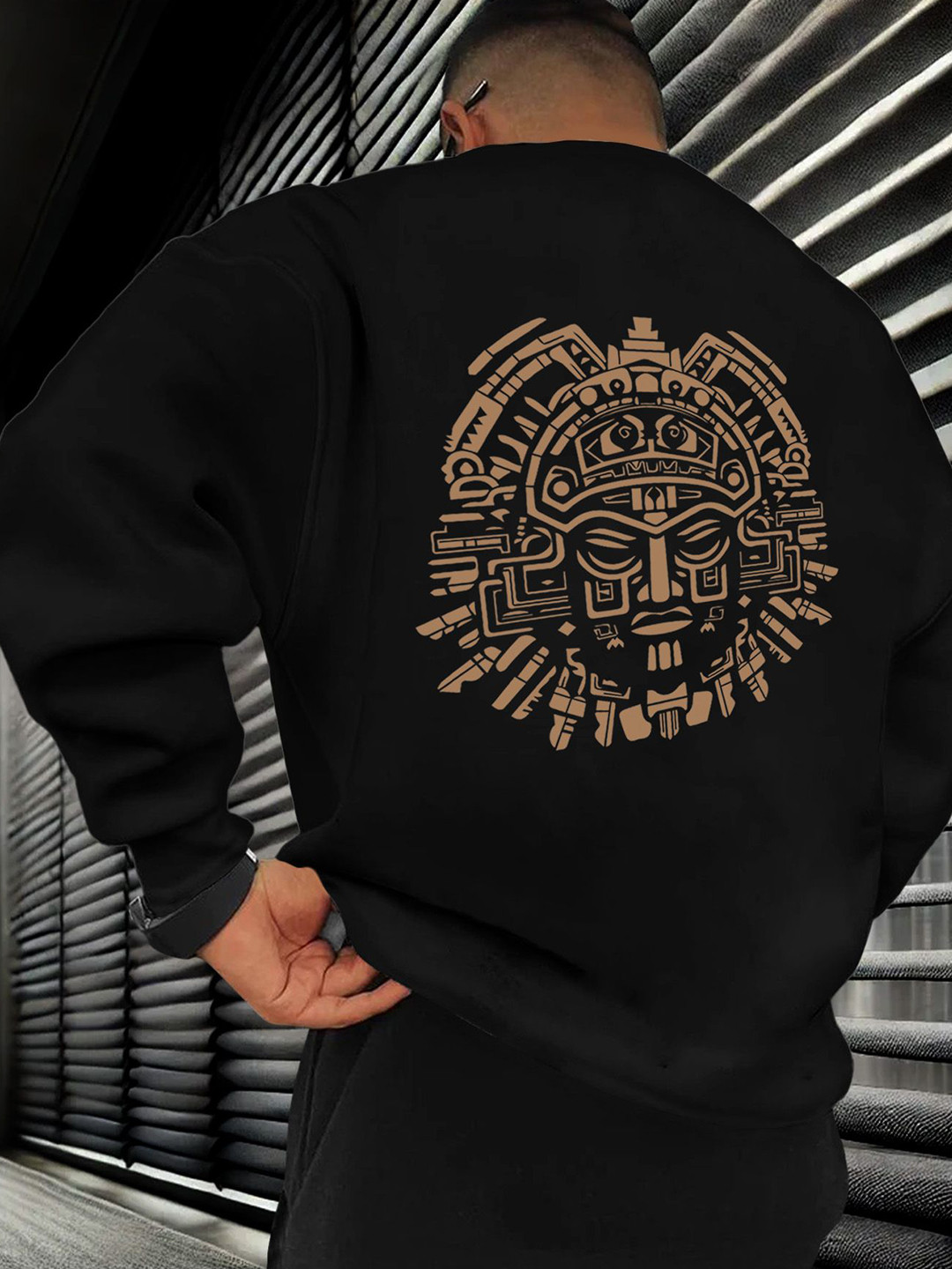 

AUSK Men Printed Round Neck Pullover Sweatshirt, Black
