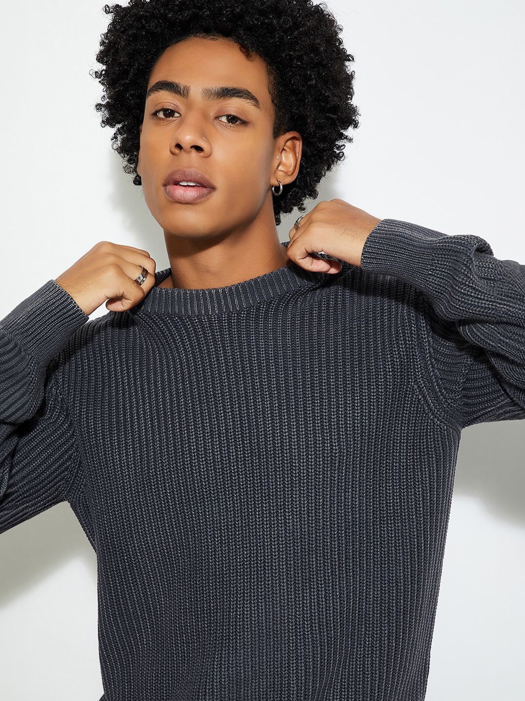

MAX URB_N Men Knitted Sweater, Grey