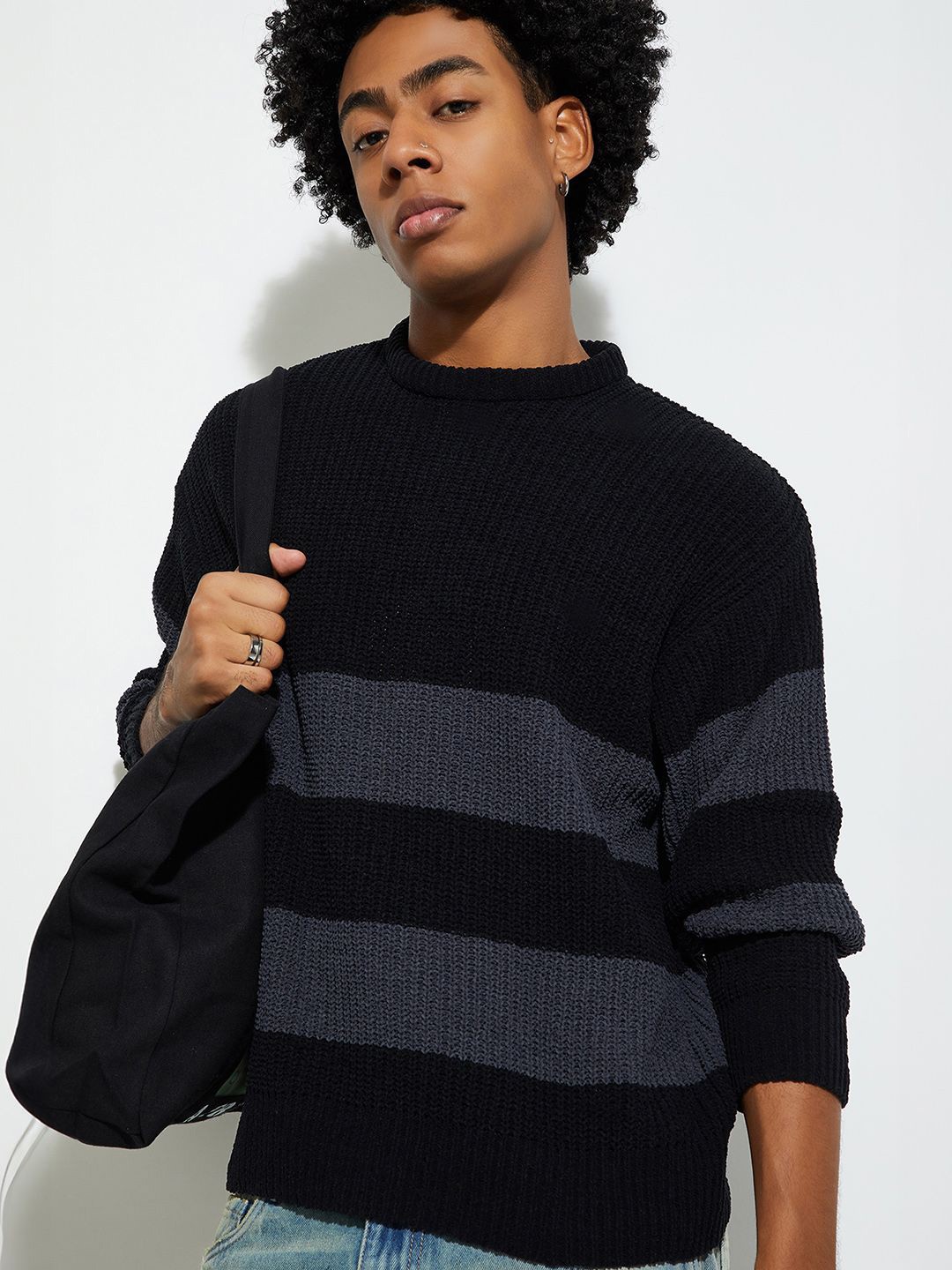 

max Men Striped Pullover, Black