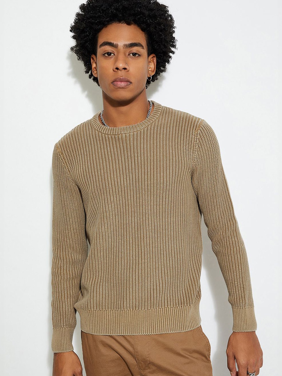 

MAX URB_N Men Knitted Sweater, Beige