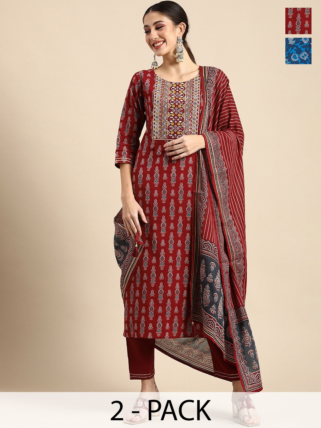 

KALINI Women Ethnic Motifs Printed Regular Kurta with Trousers & With Dupatta, Blue