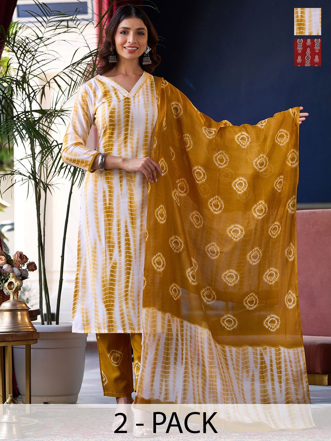 

KALINI Women Printed Regular Kurta with Trousers & With Dupatta, White