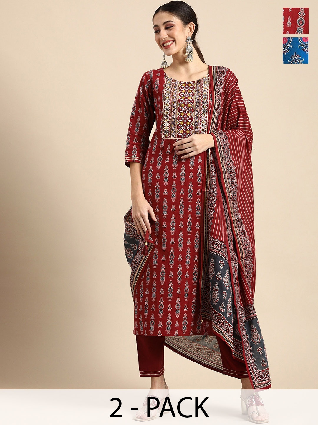 

KALINI Women Ethnic Motifs Printed Regular Kurta with Trousers & With Dupatta, Blue