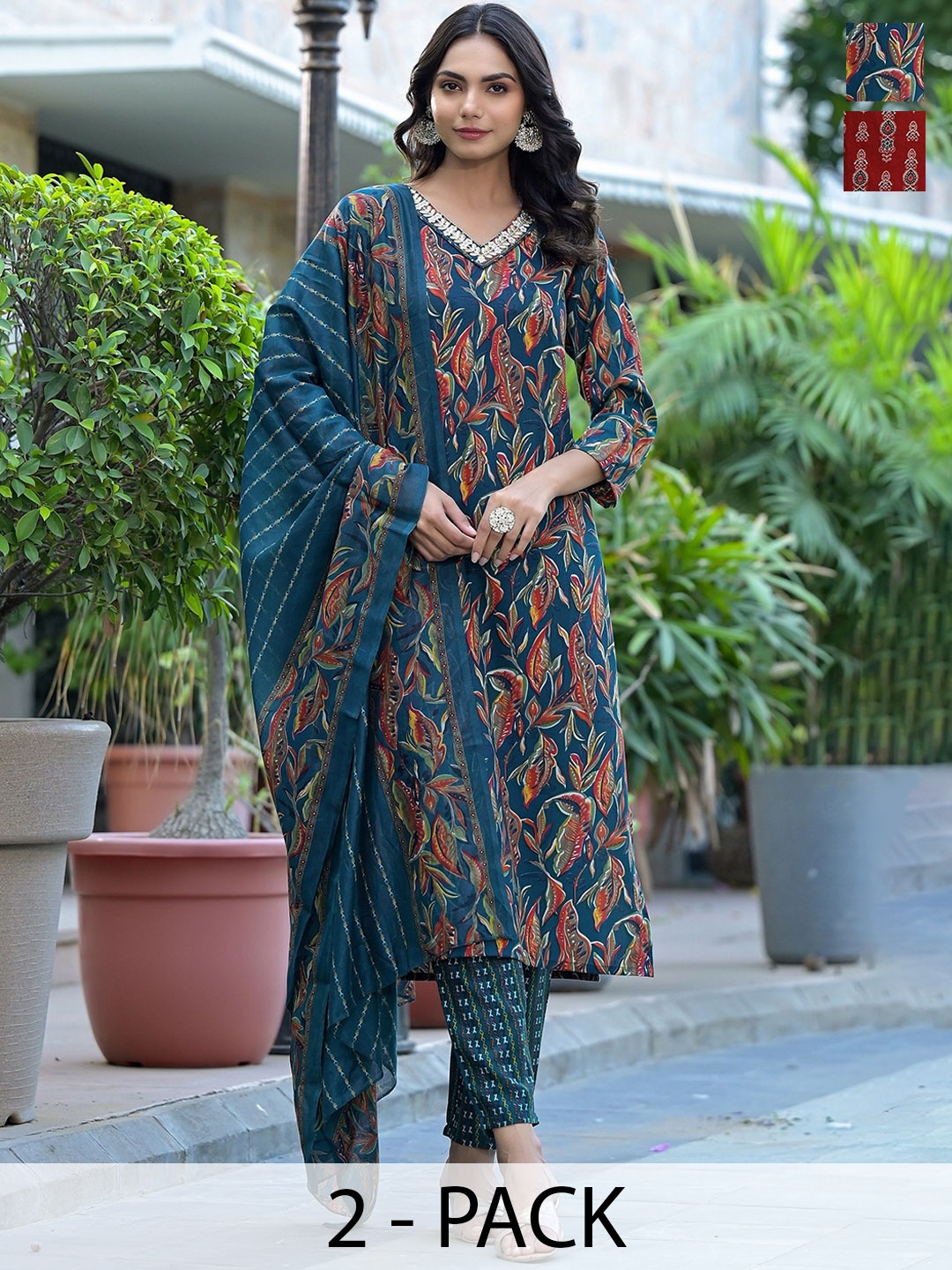 

KALINI Women Ethnic Motifs Printed Regular Kurta with Trousers & With Dupatta, Blue