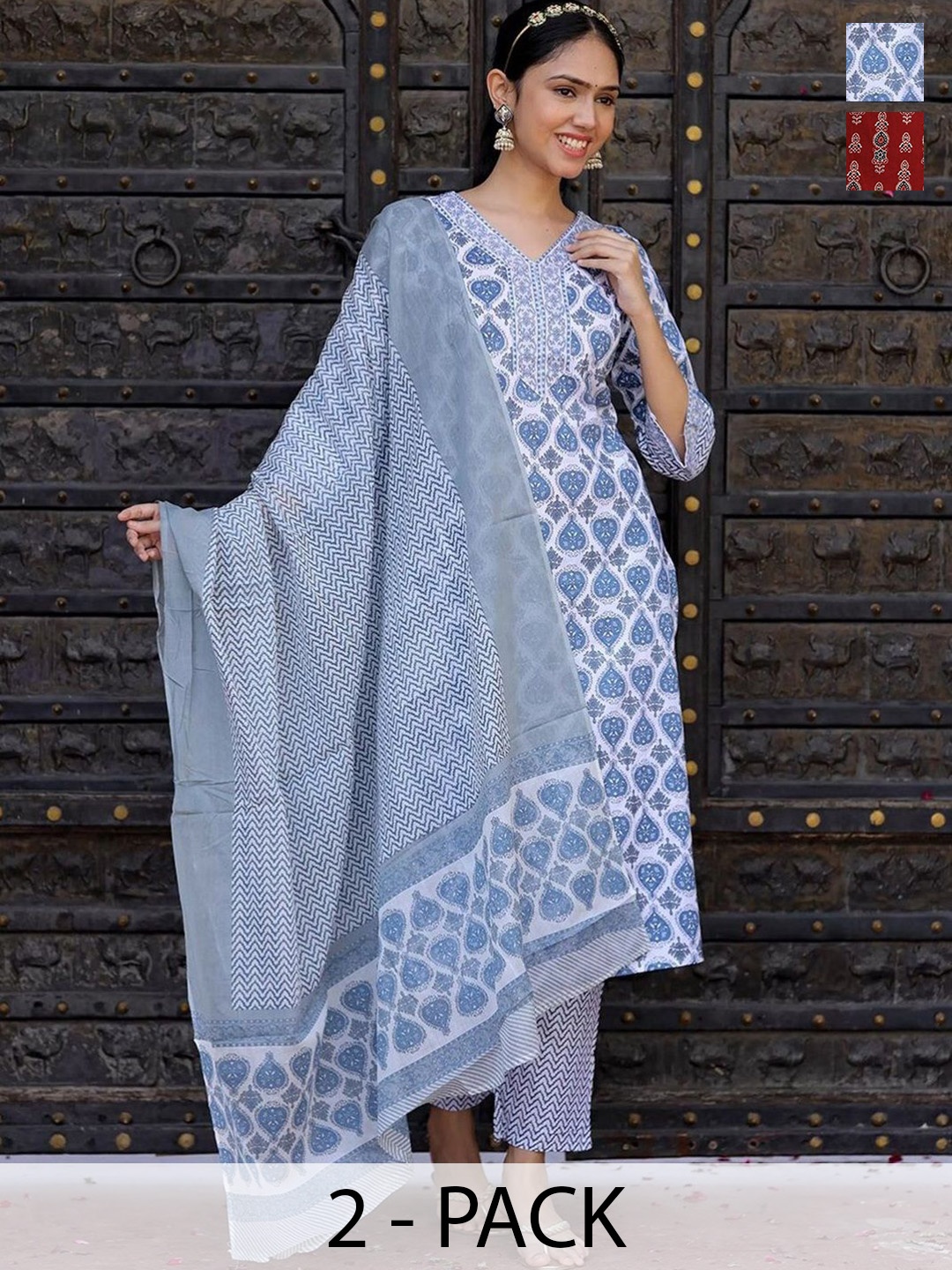 

KALINI Women Ethnic Motifs Printed Regular Kurta with Trousers & With Dupatta, Blue