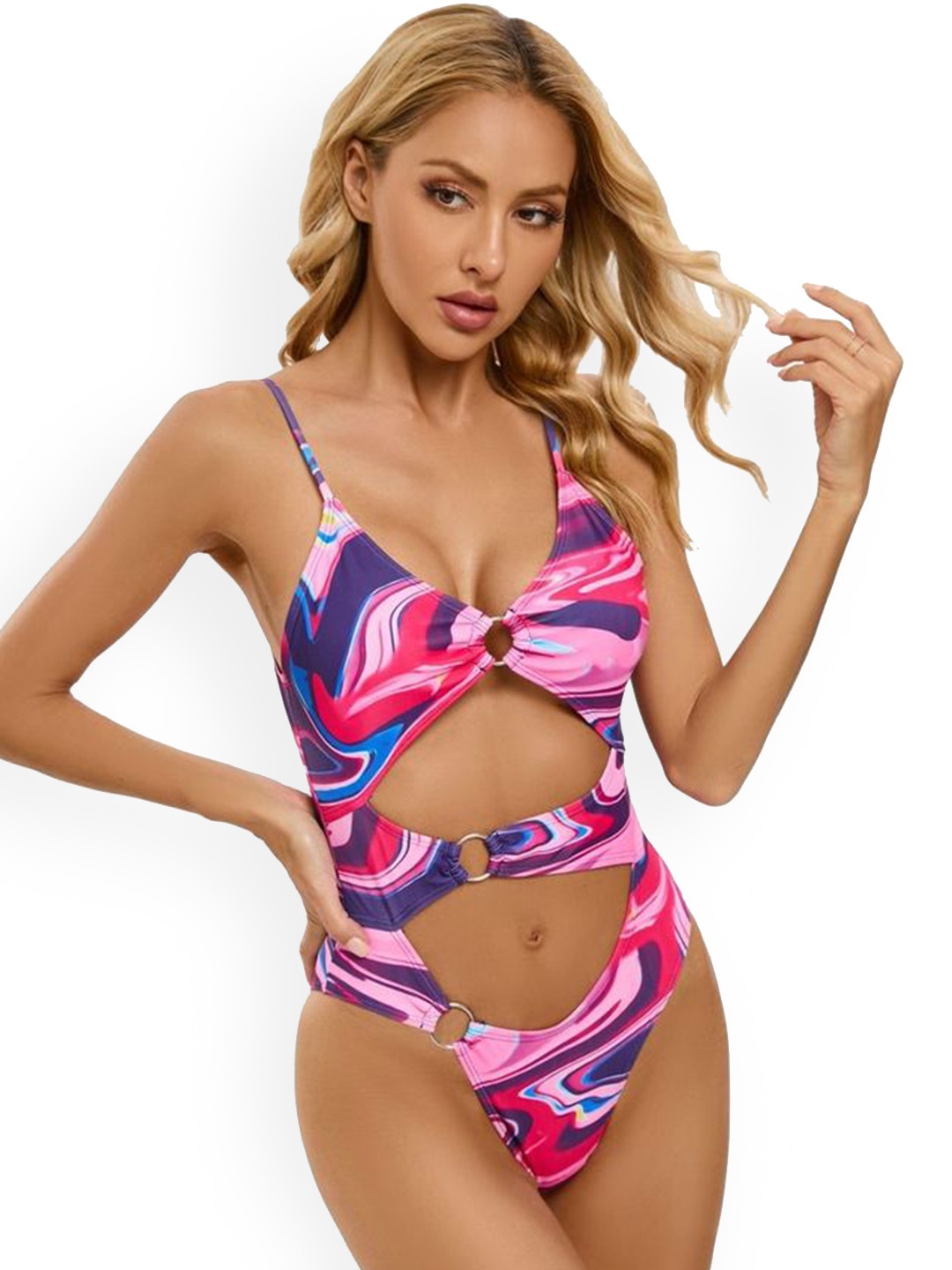 

LULU & SKY Women Printed Cut-Out Basics Bodysuit, Pink