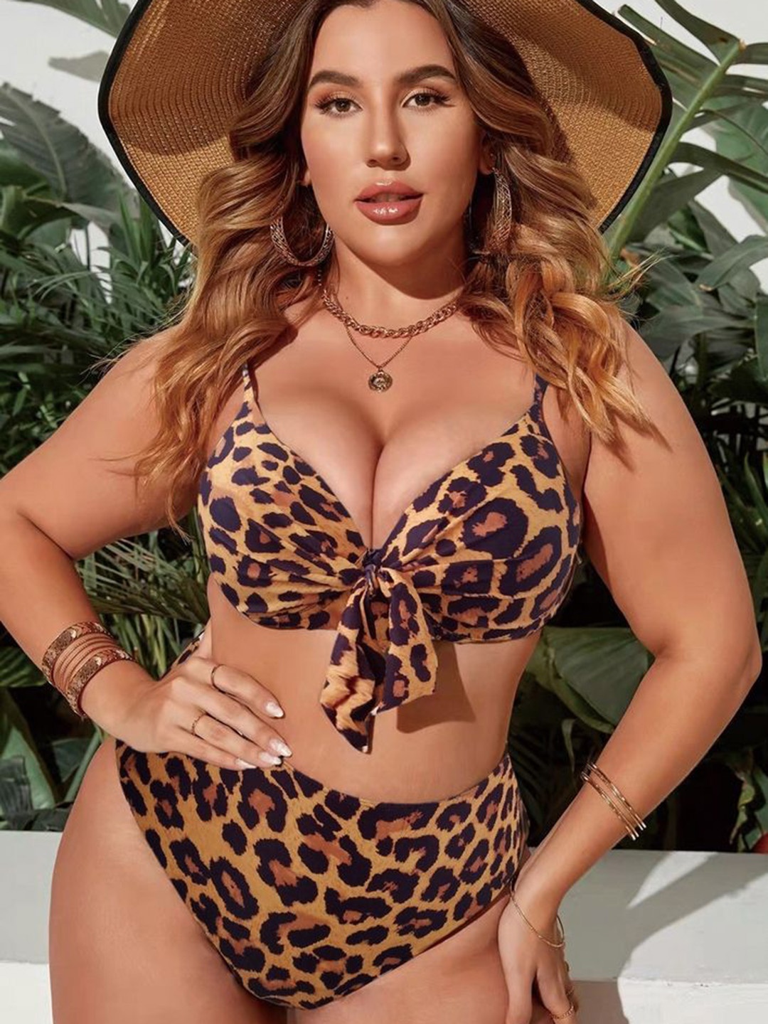 

LULU & SKY Women Plus Size Animal Printed Swim Bikini Set, Brown