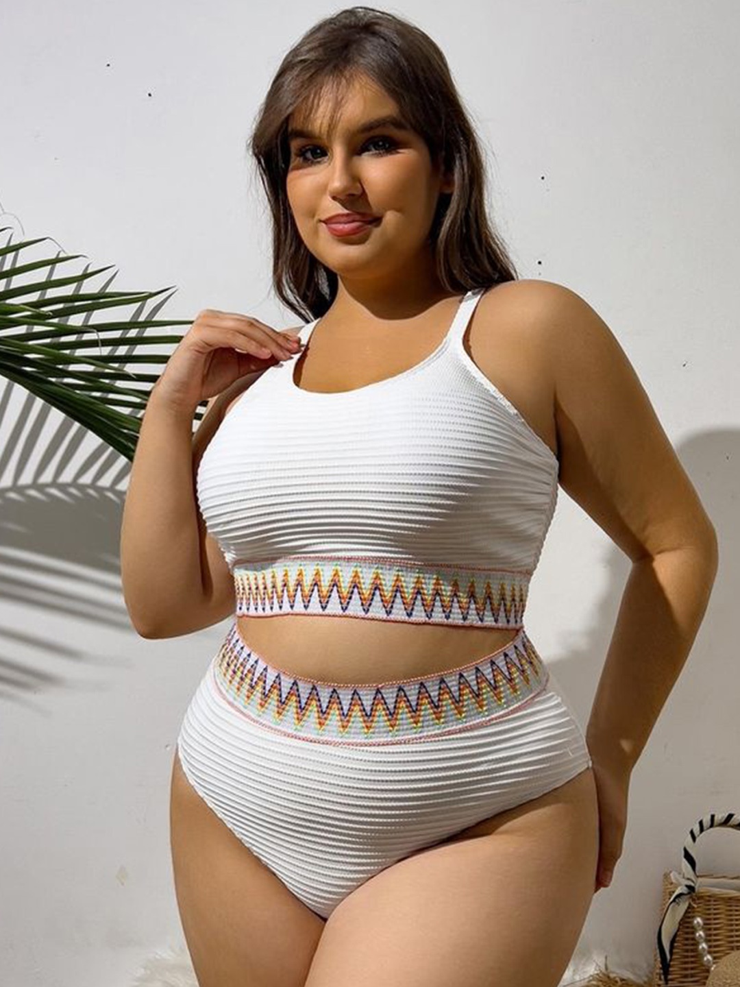 

LULU & SKY Women Plus Size 2pc Shoulder Straps Swim Bikini Set, White