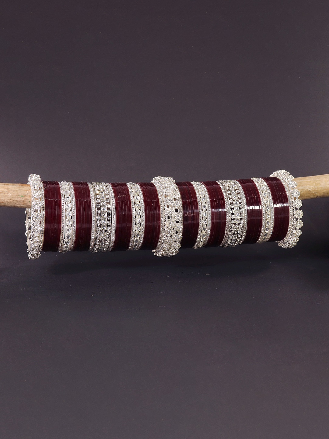 

NMII Set Of 74 Stone-Studded Bangles, Maroon
