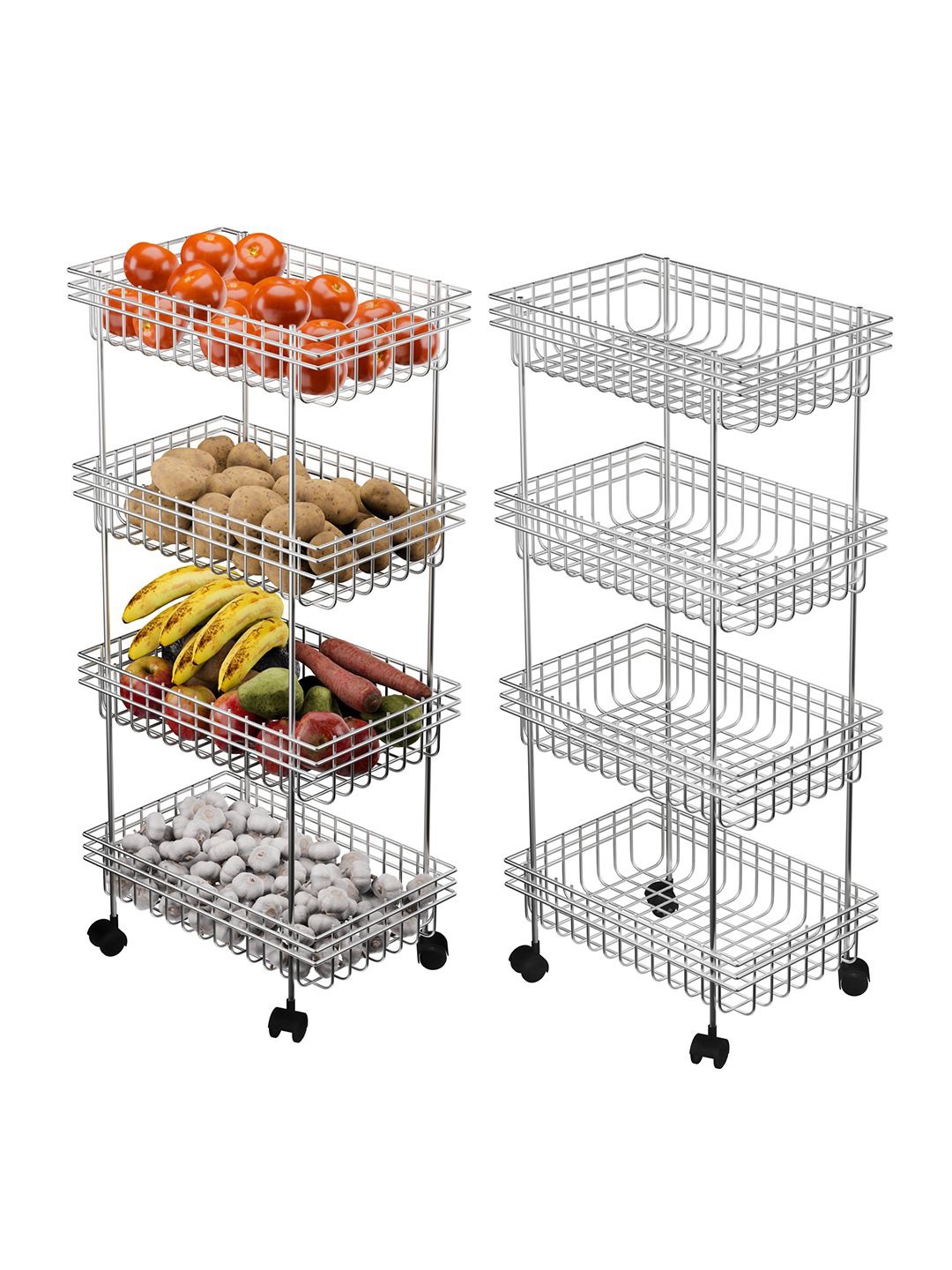 

Kuber Industries Set of 2 Unisex Silver Metal 4-Layer Fruits & Vegetable Kitchen Trolley