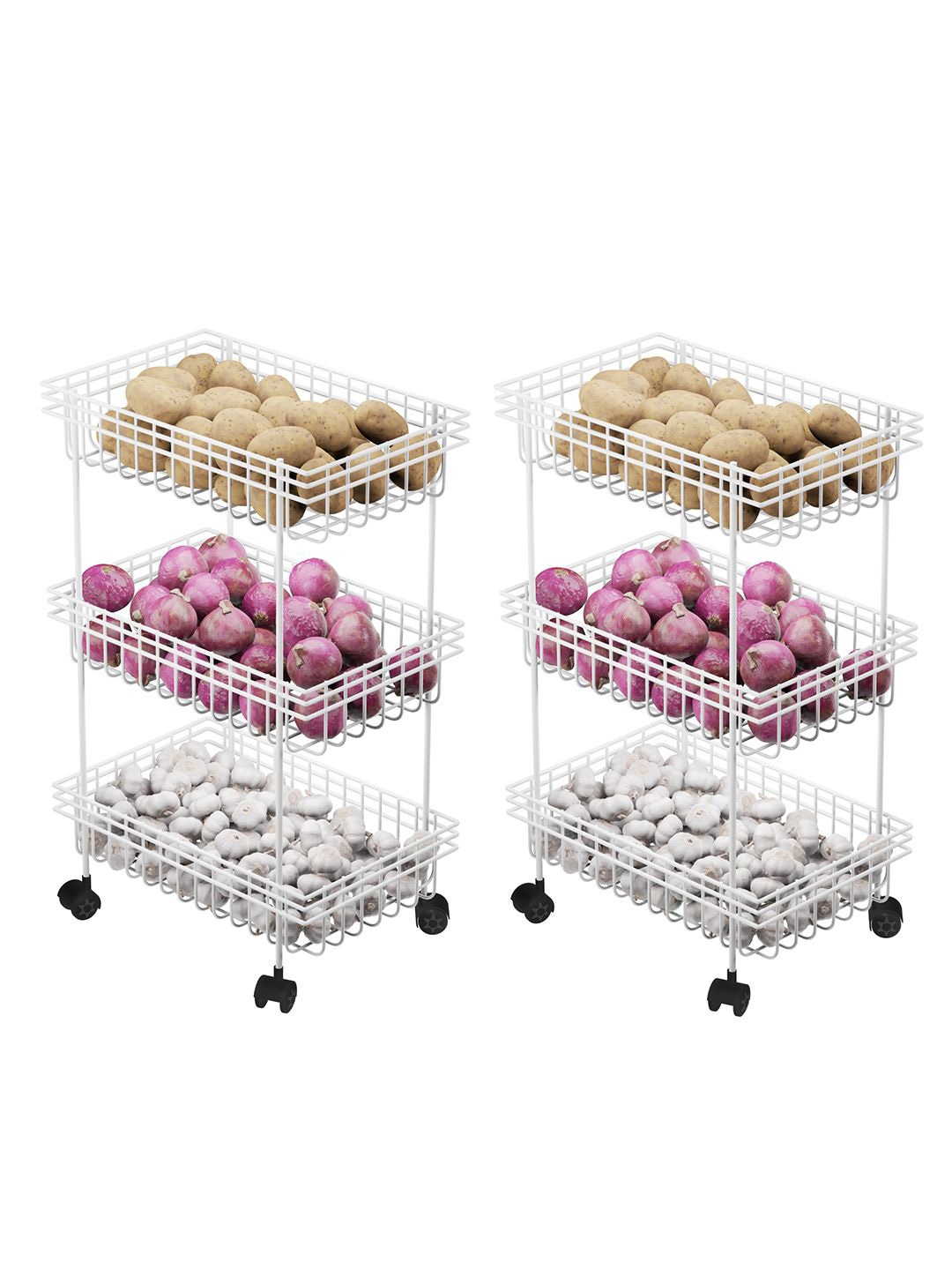 

Kuber Industries Set of 2 Metal 3-Layer Fruits with Wheels Unisex White Kitchen Trolley