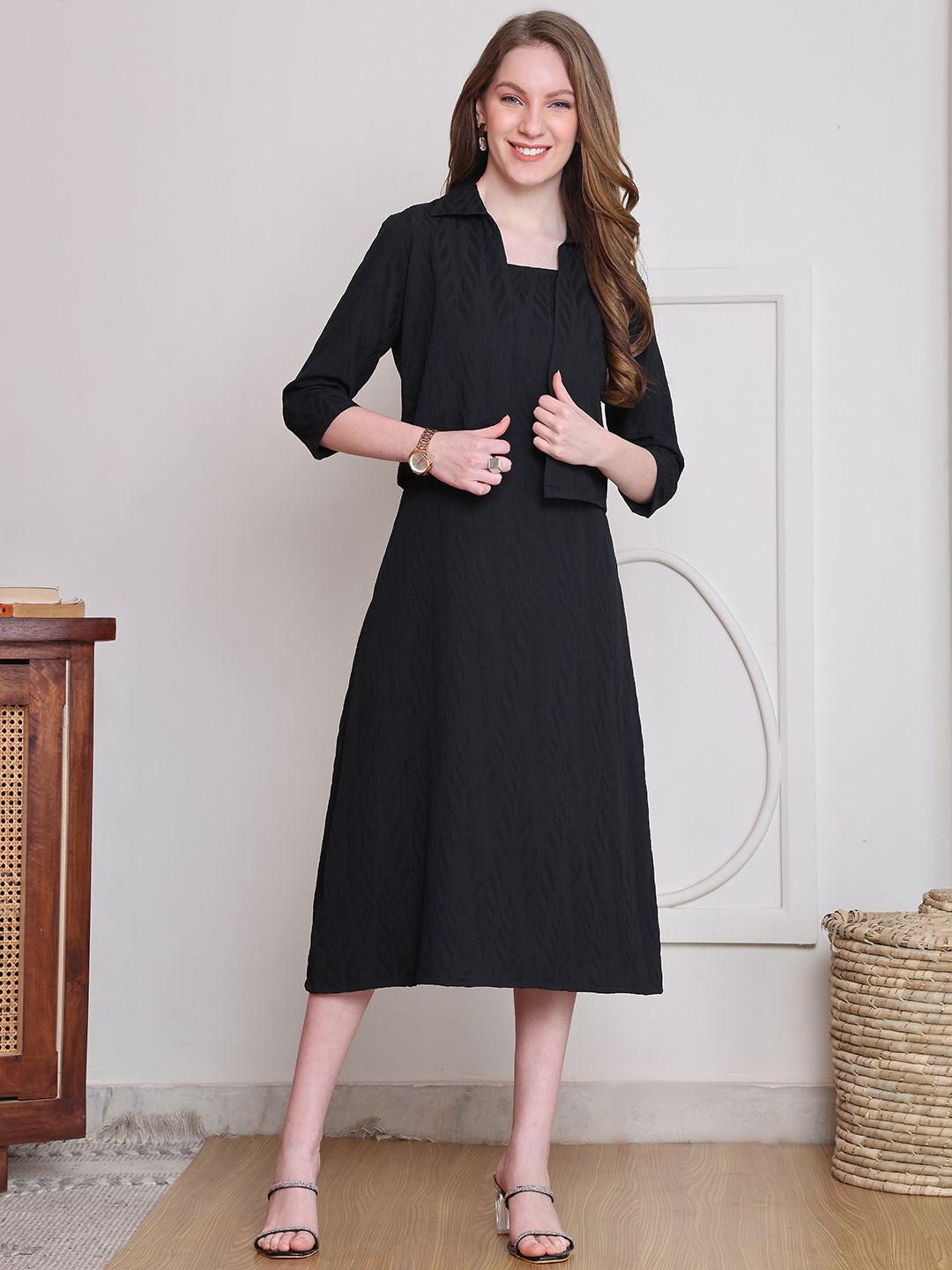 

Claura WomenFit & Flare Midi Dress with Jacket, Black
