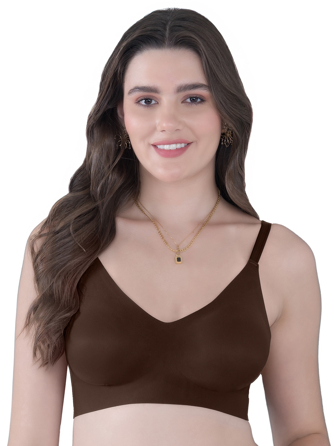 

Tweens Seamless Bonded Non-Padded Invisibra Elastic Free Bottom Band, Coffee brown