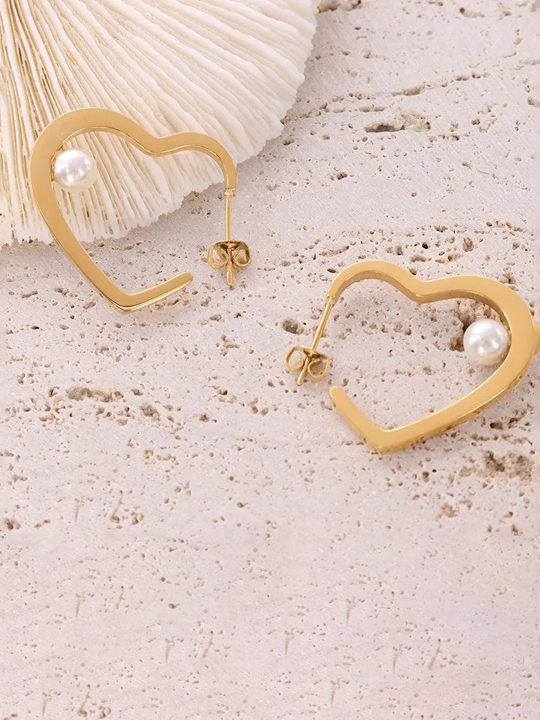 

MEENAZ Heart Shaped Half Hoop Earrings, Gold