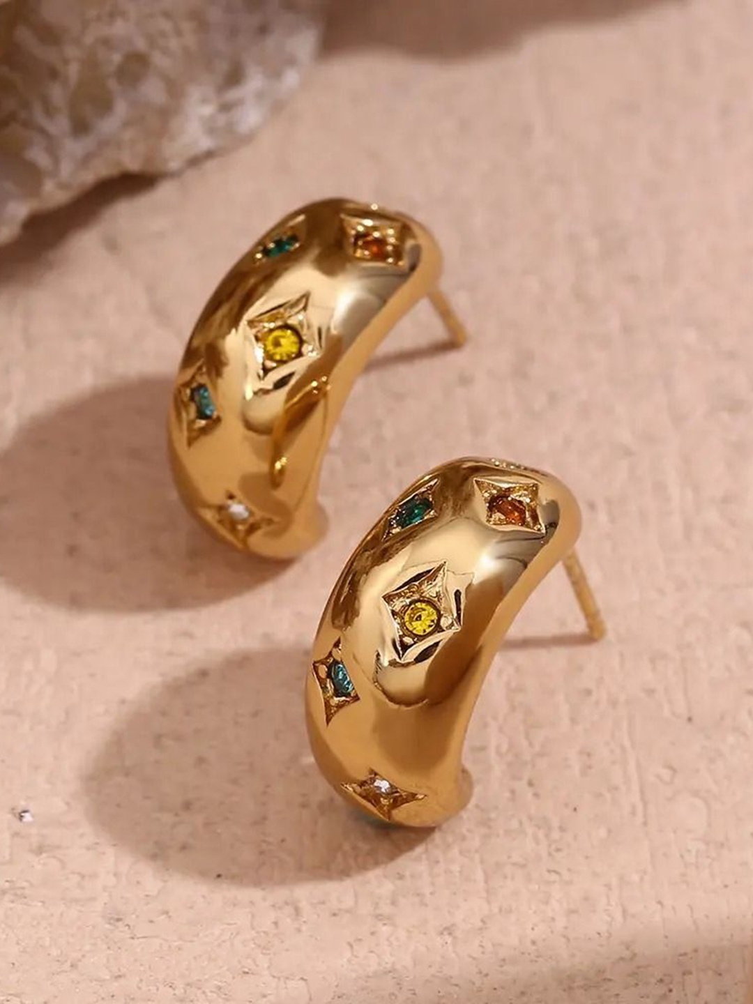 

MEENAZ Dome Shaped Half Hoop Earrings, Gold