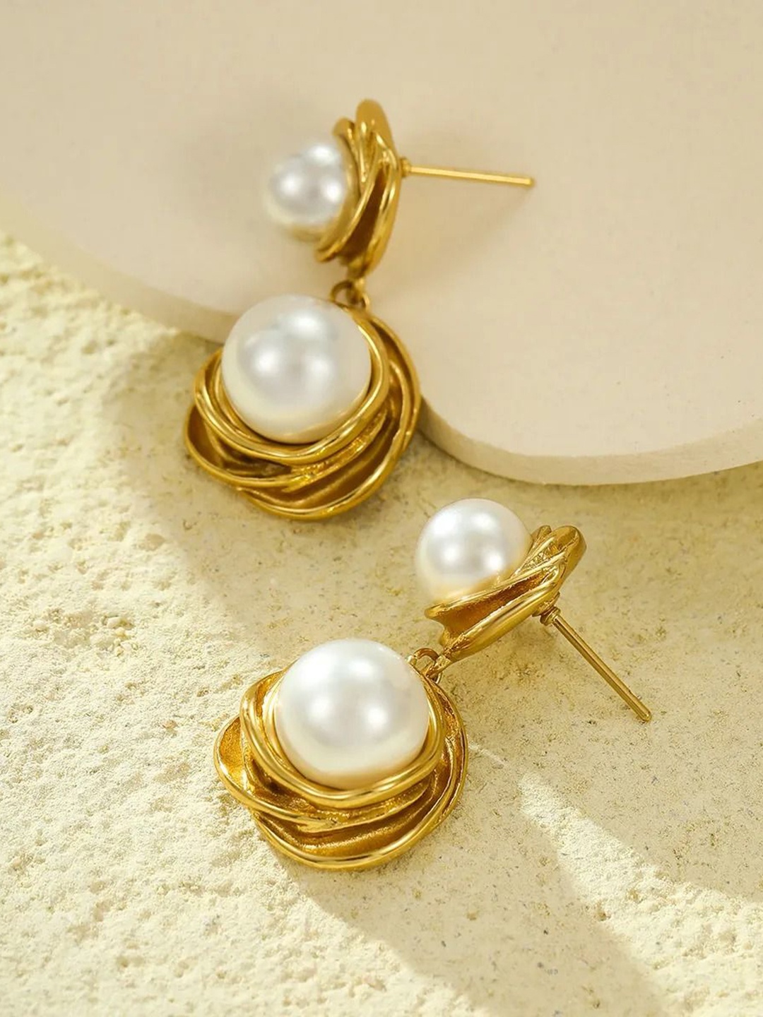 

MEENAZ Teardrop Shaped Drop Earrings, Gold