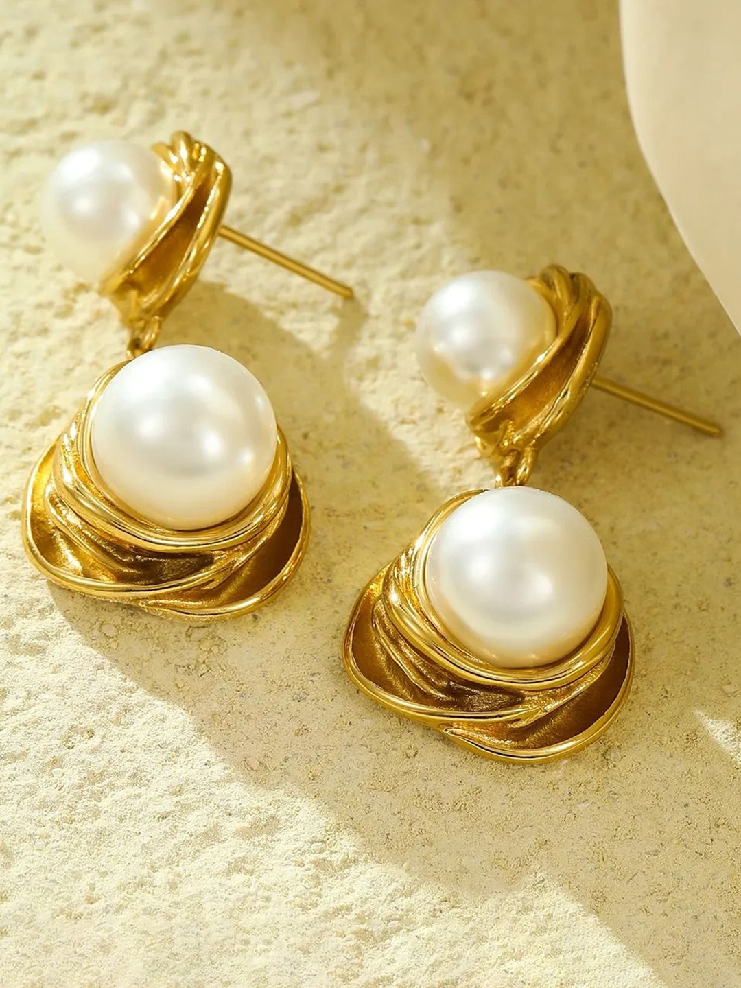 

MEENAZ Teardrop Shaped Drop Earrings, Gold