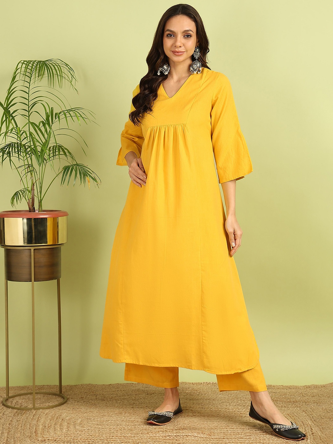 

HERE&NOW Women Regular Kurta with Palazzos, Mustard