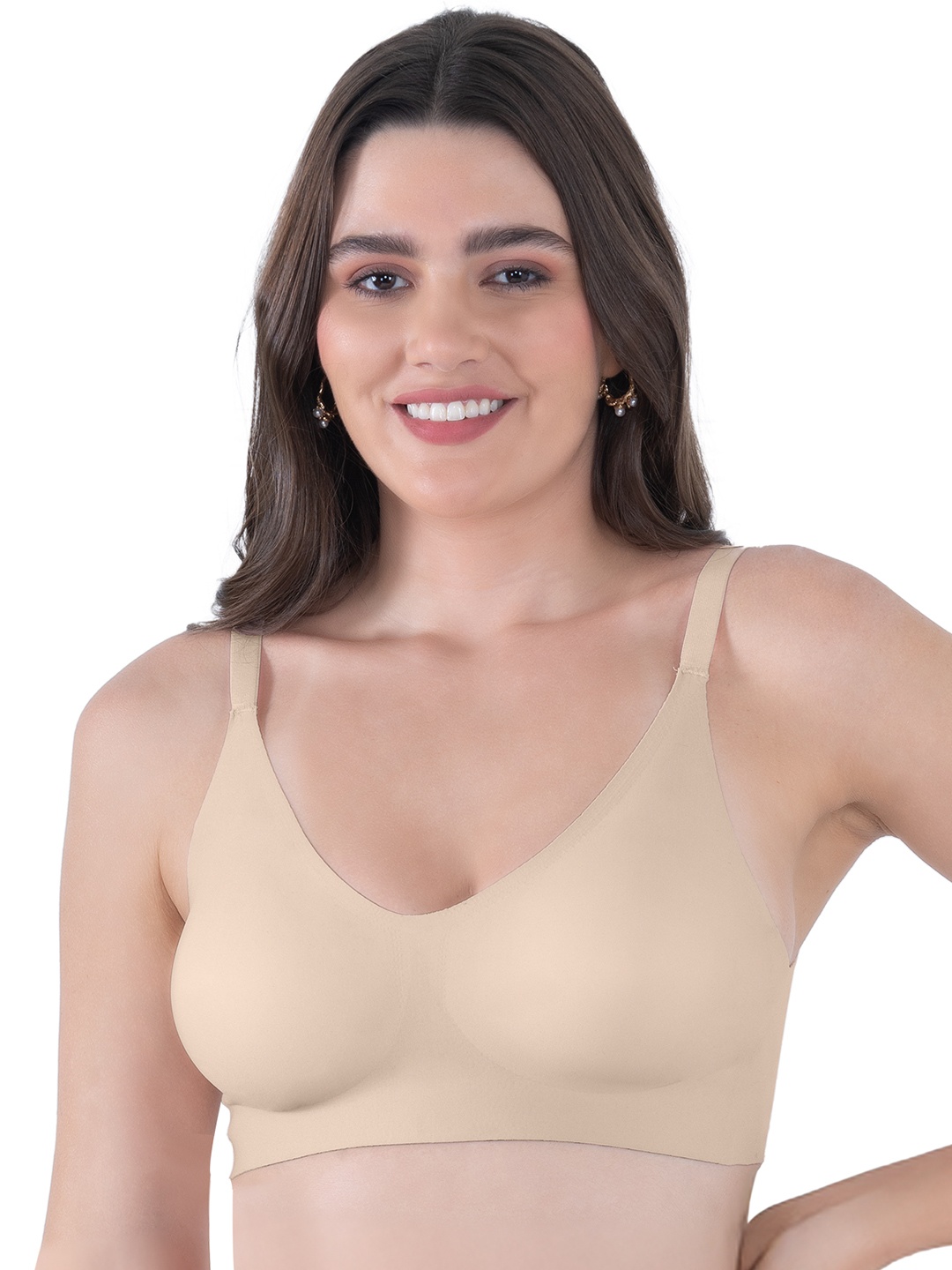 

Tweens Lightly Padded Invisibra Elastic-Free Bottom Band Seamless Bonded Bra, Beige