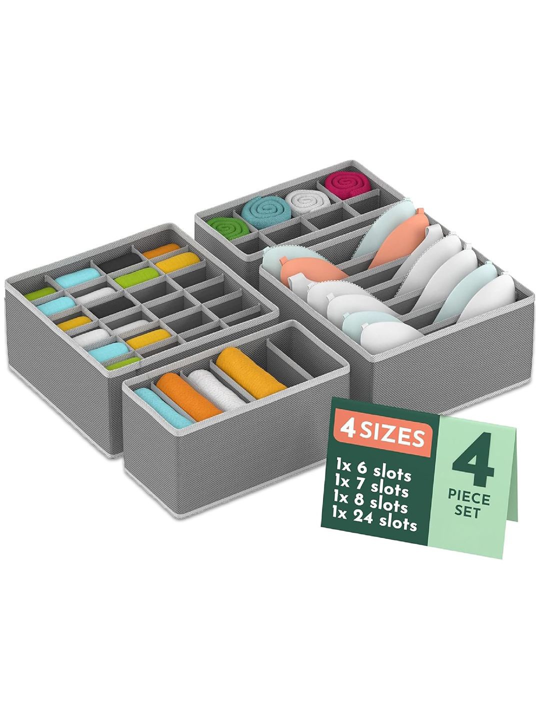 

Kuber Industries Grey Set of 4 Undergarment Reusable Storage Drawer Organisers