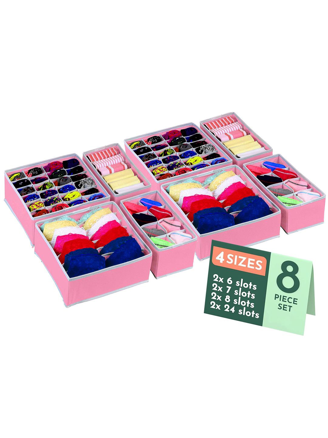 

Kuber Industries Pink Set of 8 Undergarment Reusable Storage Drawer Organisers