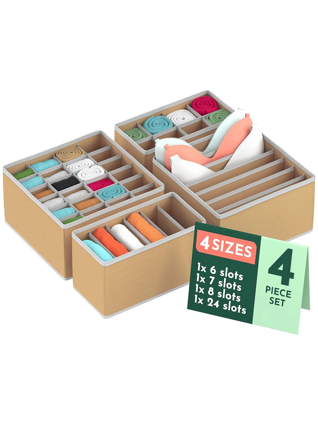 

Kuber Industries Beige Set of 4 Undergarment Reusable Storage Drawer Organisers