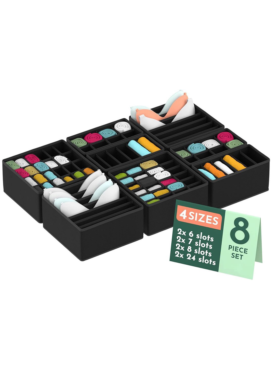 

Kuber Industries Black Set of 8 Undergarment Reusable Storage Drawer Organisers