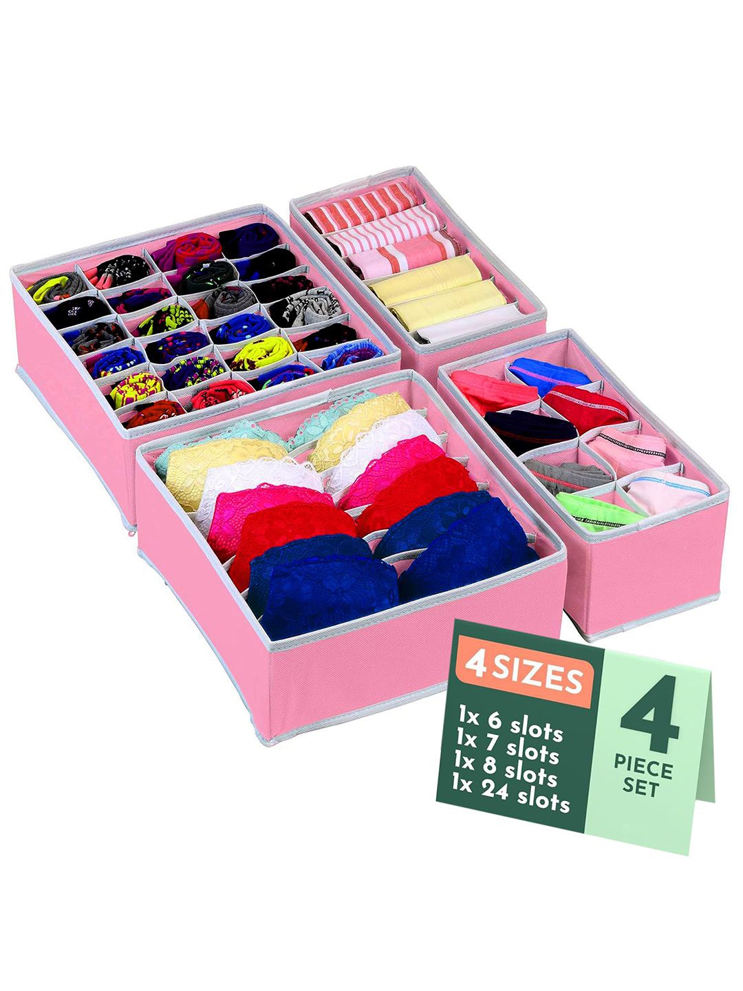 

Kuber Industries Pink Set of 4 Undergarment Reusable Storage Drawer Organisers