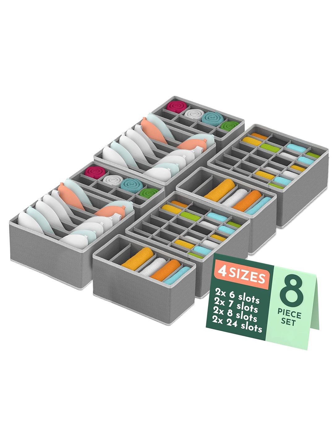 

Kuber Industries Grey Set of 8 Undergarment Reusable Storage Drawer Organisers