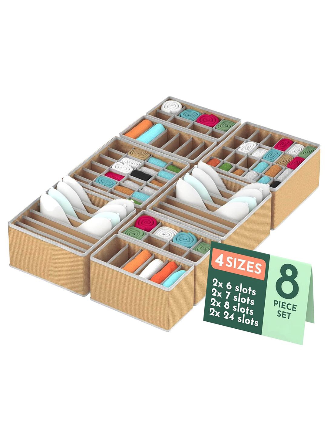 

Kuber Industries Beige Set of 8 Undergarment Reusable Storage Drawer Organisers