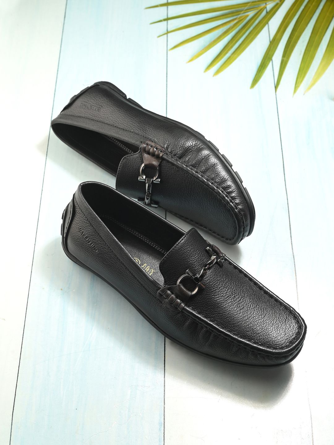 

Valentino Men Textured Leather Loafers, Black