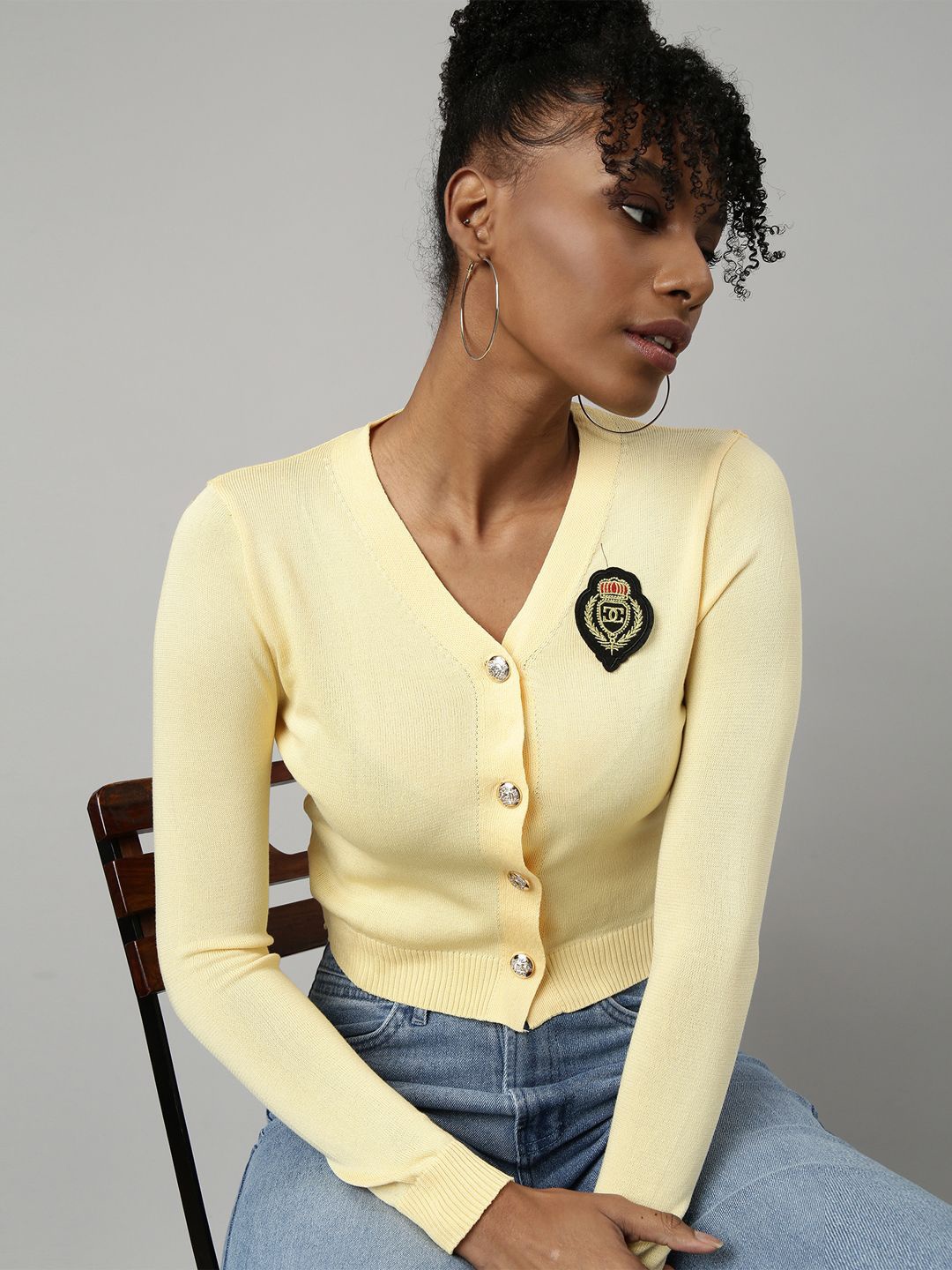 

SHOWOFF Women V-Neck Fitted Top, Yellow