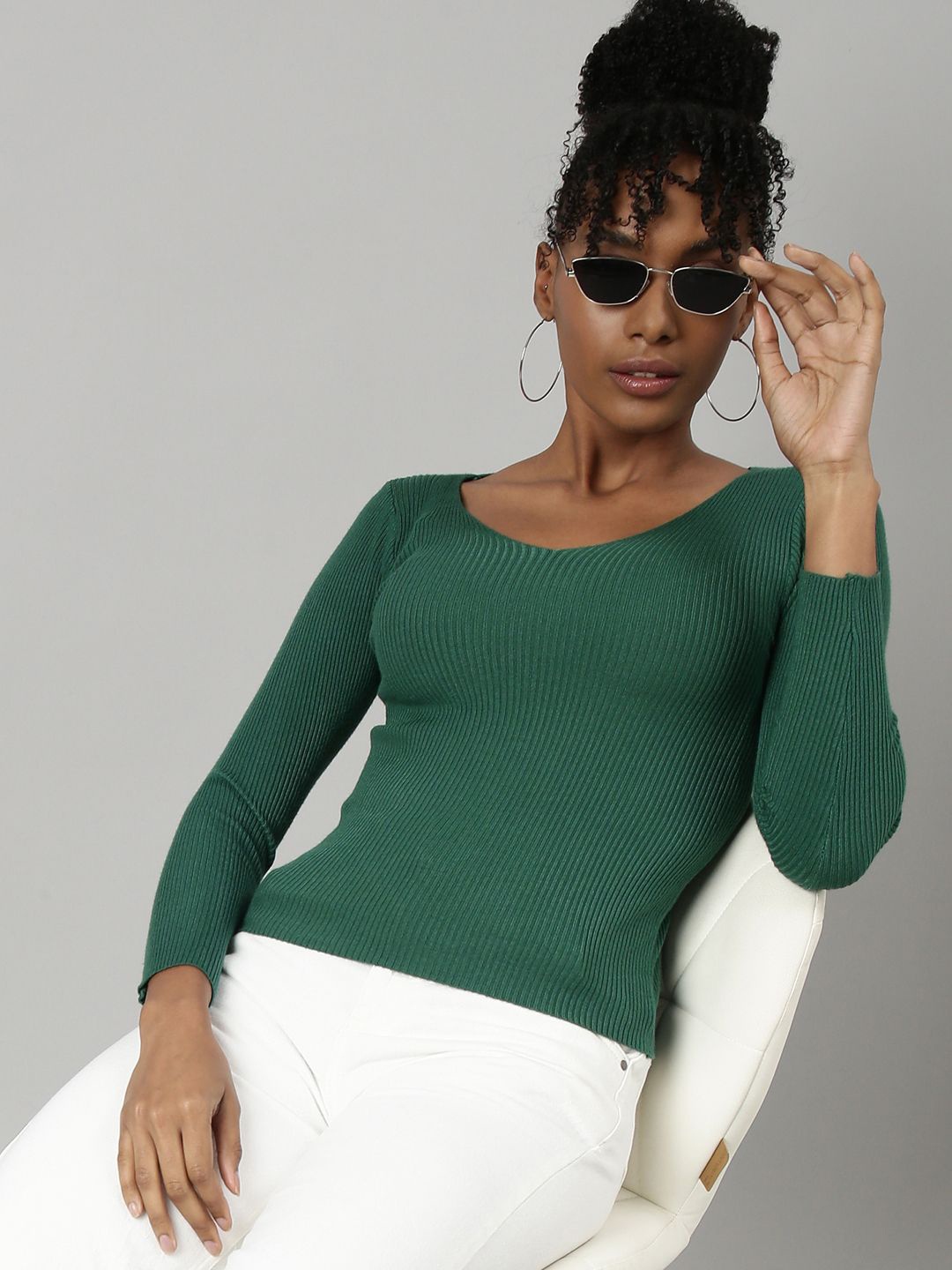 

SHOWOFF Ribbed Fitted Top, Green