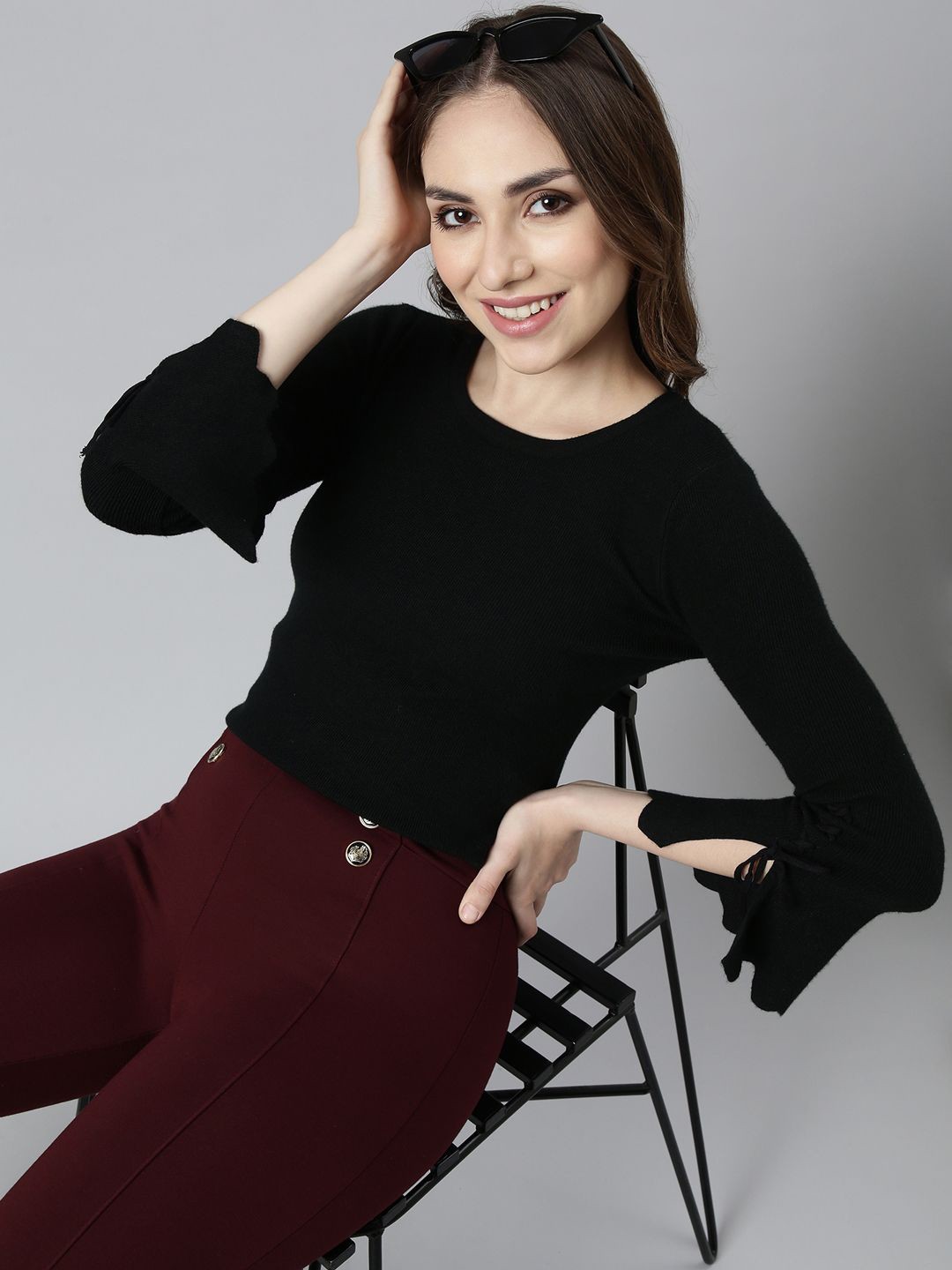 

SHOWOFF Women Round Neck Fitted Top, Black