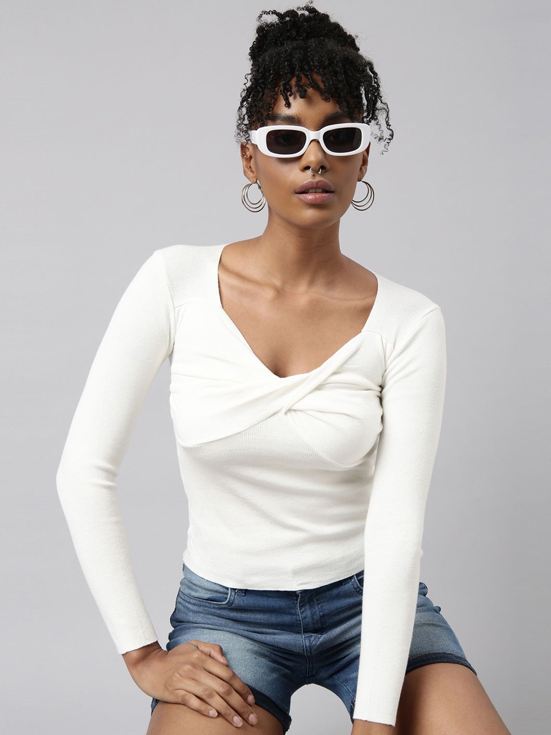 

SHOWOFF Women Round Neck Fitted Top, Off white
