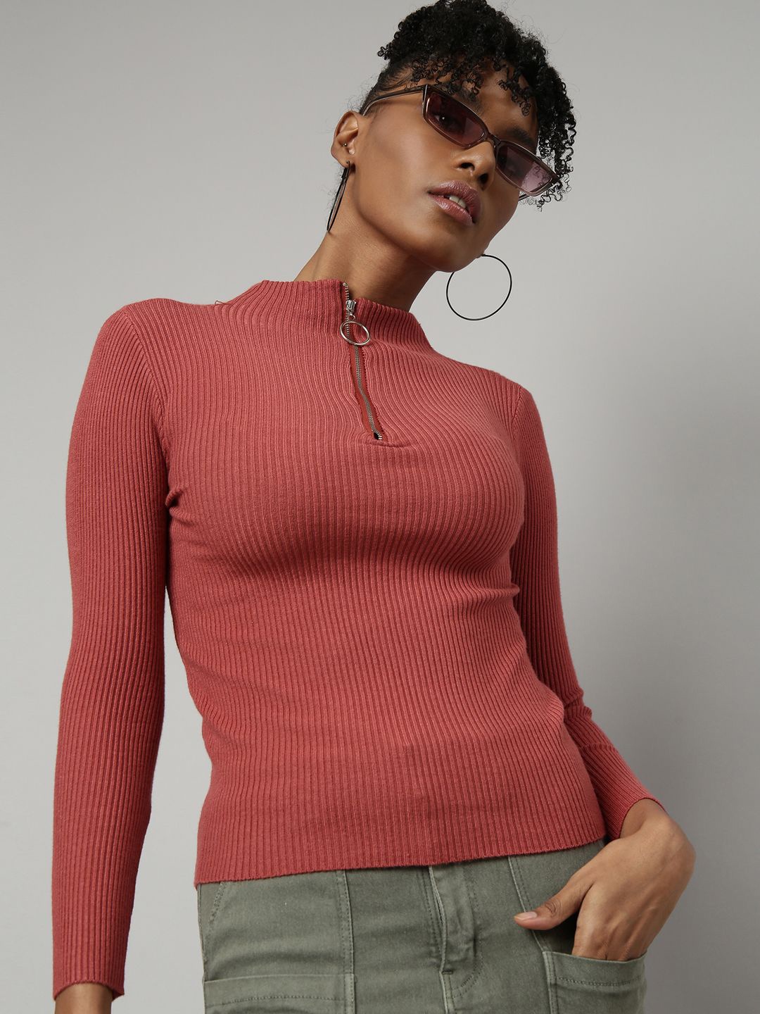 

SHOWOFF Women Ribbed Top, Rust